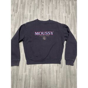 Moussy Alternative Elegant Rose Crop Crew  Blue Sweatshirt Women's Size F Free